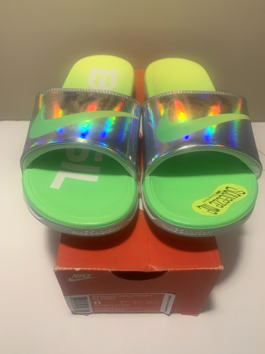 Nike Benassi Solarsoft Metallic Olyfed Men's Size 6 Women's 7