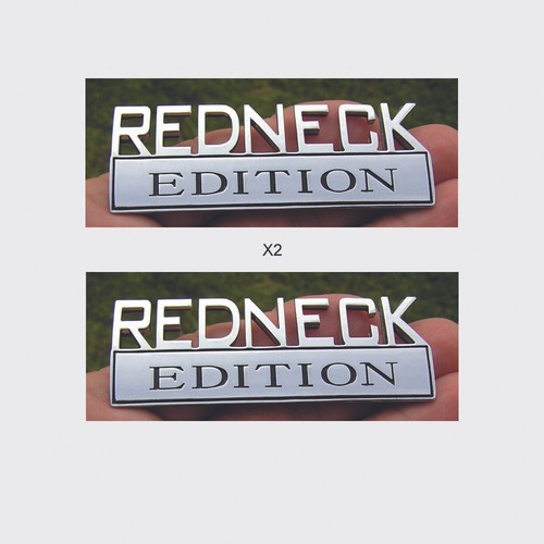 2pc REDNECK EDITION Chrome Emblem Badge Decal Car Truck SUV ATV Boat UTV - Picture 2 of 2