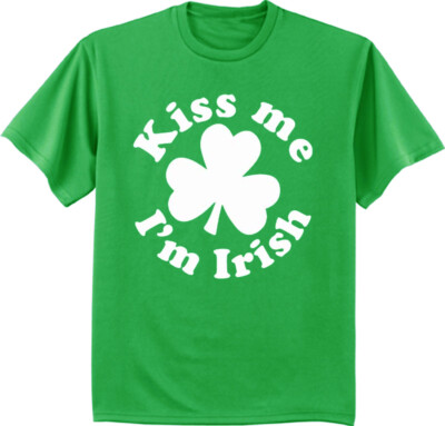 Funny St Patrick Day T-shirt Mens Graphic Tee Kiss Me Irish Shamrock Clover