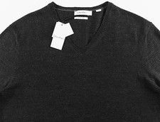 Men's CALVIN KLEIN Dark Gray Grey MERINO WOOL V-Neck Sweater XXL 2XL NWT NEW