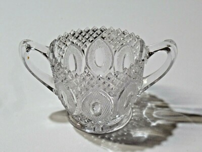 Vtg Cut Glass Two Handle Open Sugar Dish Clear Glass 3 1/2'' Tall 