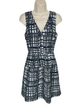 madewell Blue Plaid Mini Fit & Flare Dress V-Neck Sleeveless Women Size 0