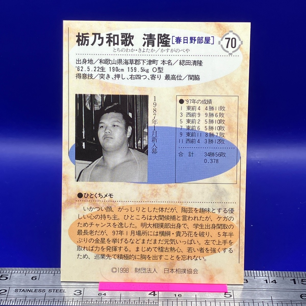 Tochinowaka Kiyotaka Sumo Wrestler Trading Card BBM 1998 TCG