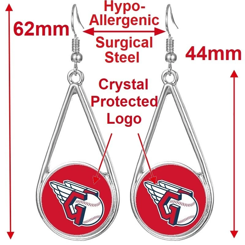 Brincos pendentes femininos Cleveland Guardians prata gota com presente Pkg D29 - Imagem 2 de 4