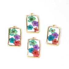 Clearance 8PCS Gold Tone Dried Flower Resin Rectangle Charm Pendant GBY227