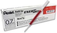 5 Pentel LR7 Roller Refill for EnerGel Gel Pen 0.7 mm Metal Tip - Red color Ink