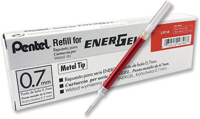 10 Pentel LR7 Tintenrollermine für EnerGel Gelstift 0,7 mm Metallspitze - rot...