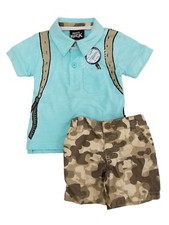 Infant Toddler Boys 2-Piece Light Blue Explorer Polo Shirt Camo Shorts Set