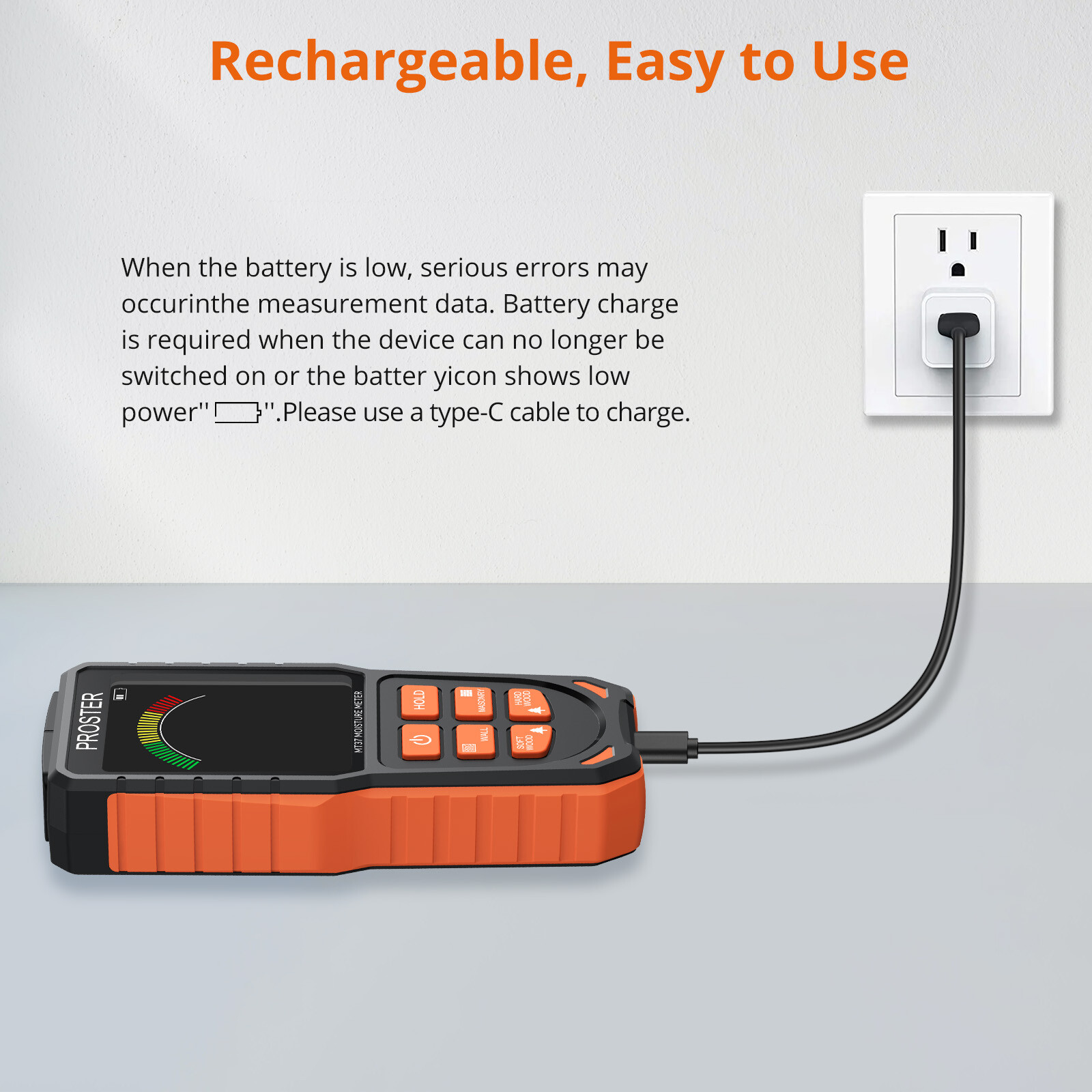 PROSTER Wood Moisture Meter Pinless Humidity Tester with Rechargeable ...