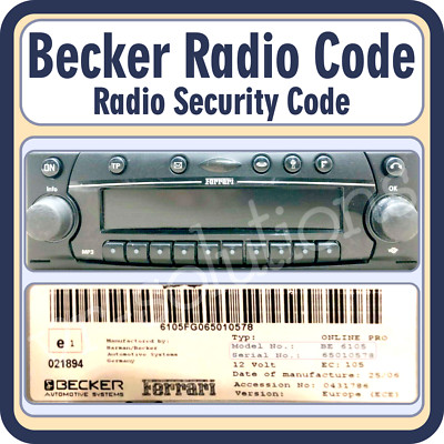 Becker Radio Unlock Code BE6141 BE6105 BE6109 BE6108 key BE6106 cd BE6104 BE6107