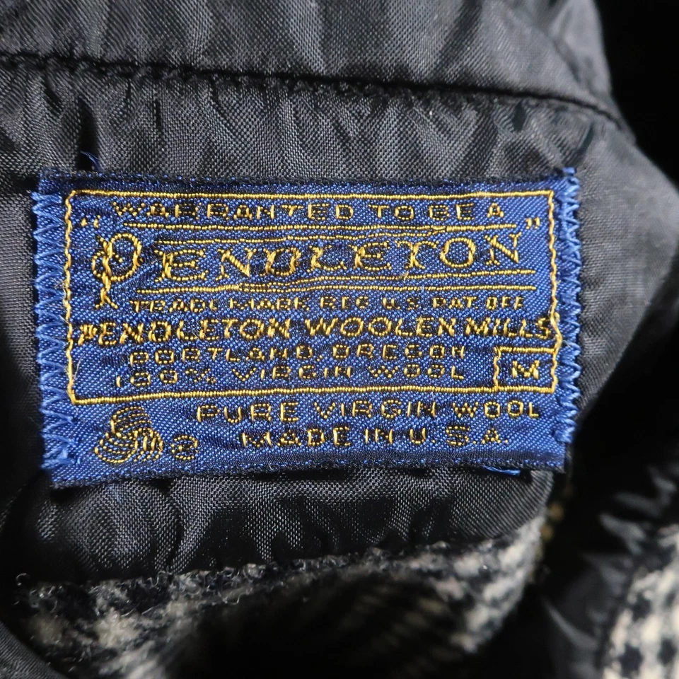 VTG Pendleton Virgin Wool Shirt Mens M Black White Button Down USA Distressed - Image 3 of 4