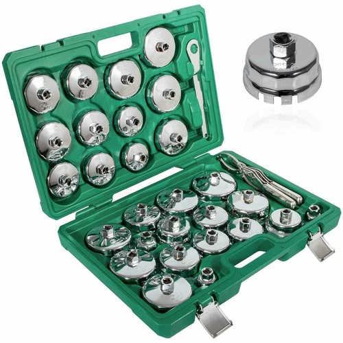 1/2" Dr Oil Filter Socket Cup Type Set & Adjustable Cap Wrench Removal Tool 31PC