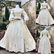 Vintage Satin Wedding Dresses Long Sleeve Full Length Mid Century Bridal Gowns
