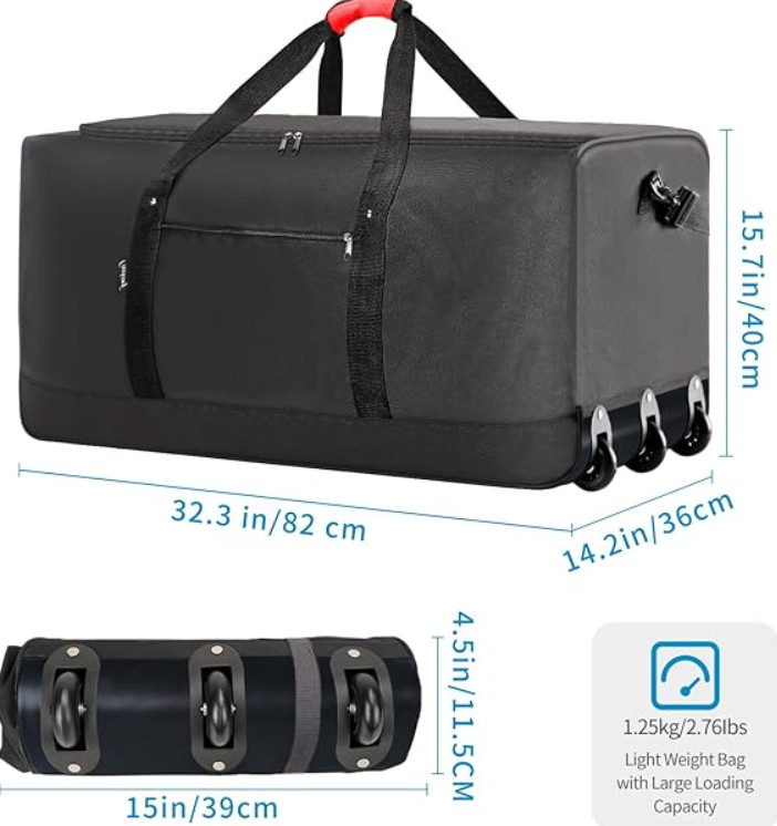 120L Foldable Rolling Duffel Bag with 3 Wheels Light Weight Travel Duffel Bag