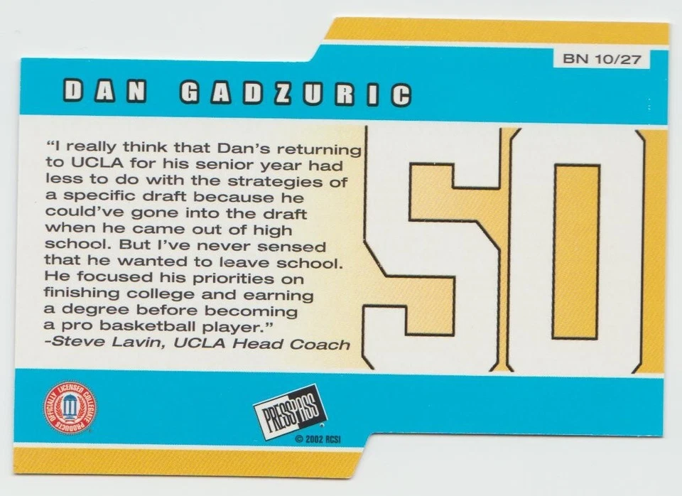 2002 Press Pass Big Numbers #BN10 Dan Gadzuric - Image 2 of 2