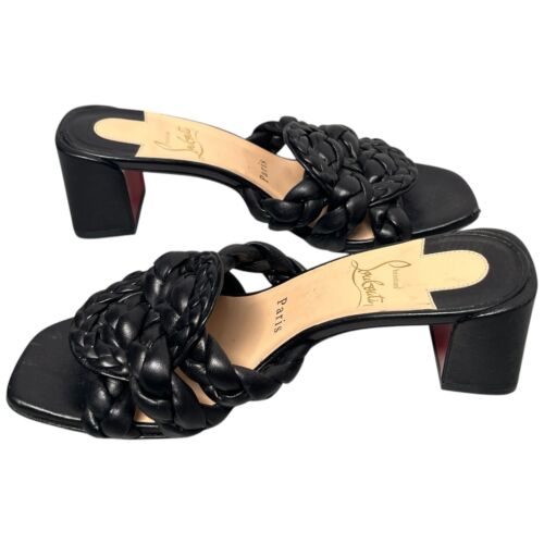 Christian Louboutin Marmela 55 sandali neri nappa tacco a blocco muletto slides 35-1/2 - Foto 3 di 21