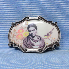 Native Southwestern Woman Belt Buckle Flower Bird Desert Floral Vtg 90s .TYC244