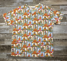 Women's White Swan scrub top orange scarecrow fall Halloween Nurse Medical