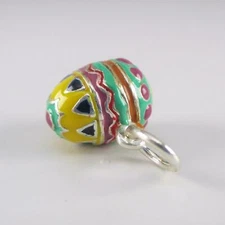 Sterling Silver EASTER EGG Charm for Bracelet PENDANT Painted Enamel GIFT Cute!