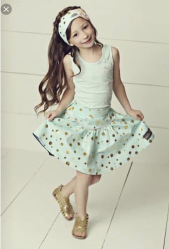 Matilda Jane GILDED GREENS Skirt 10 Mint Gold Foil Dot Twirl Hello Lovely NWT - Picture 3 of 3