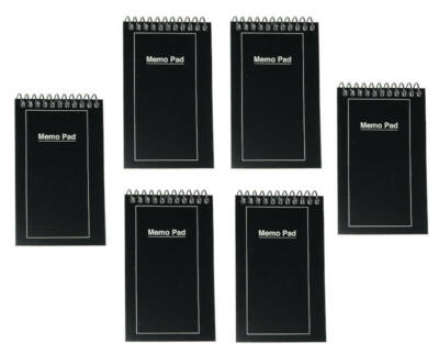 3'' x 5'' Spiral Note Pad/Book/Memo, Pack of 6, Black Cover, Lined, 50 Sheets Each