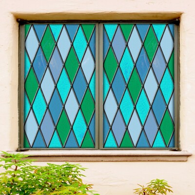3D Green Blue 308NAO Window Film Print Sticker Cling Stained Glass UV Block Fay