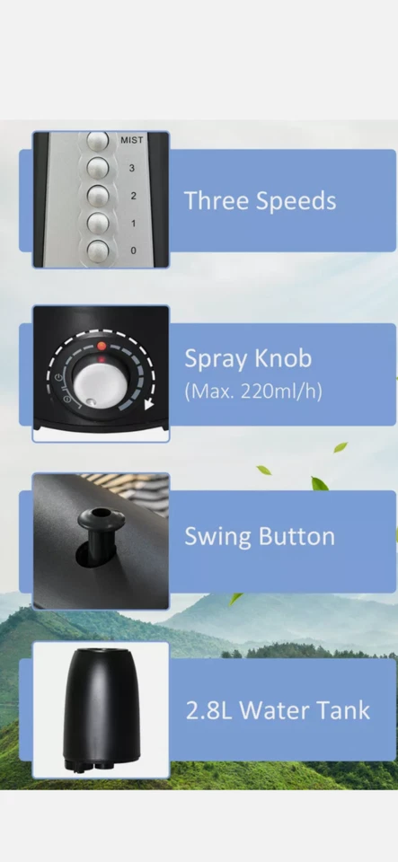 HOMCOM Pedestal Fan with Water Mist Spray Humidifying Misting Fan with 3 Speeds - Image 3 of 3
