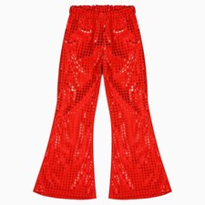 Kids Boys Girls Metallic Bell Bottom Flare Pants Shiny Stretch Dance Trousers