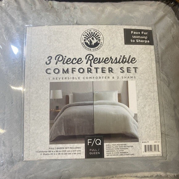 Birch Trail роскошный искусственного меха двусторонний и 2 наволочки одеяло комплект, серый/белый - Изображение 2 из 2