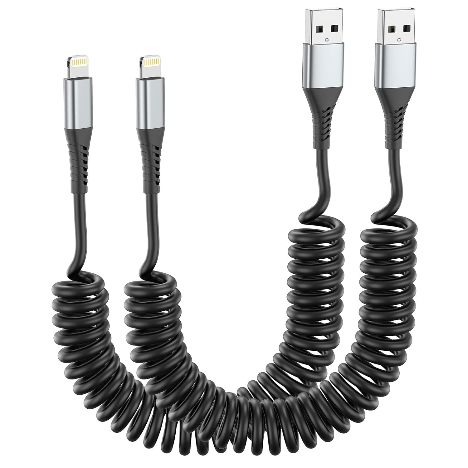 Coiled Lightning Cable for Car, [MFi Certified] Short Retractable iPhone Char...-image