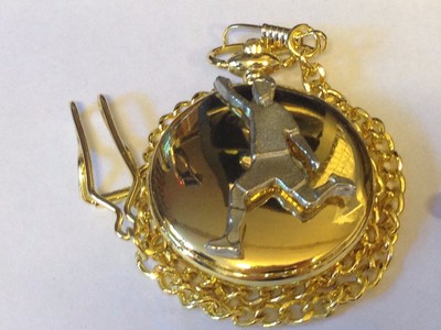 Football Player GT6 Pewter on a Gold Pocket Watch Quartz fob