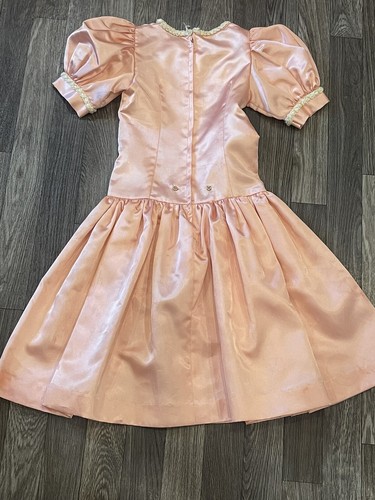 Handmade Vintage Girls Formal Party Wedding dress Peach Satin White sequins - Picture 10 of 12