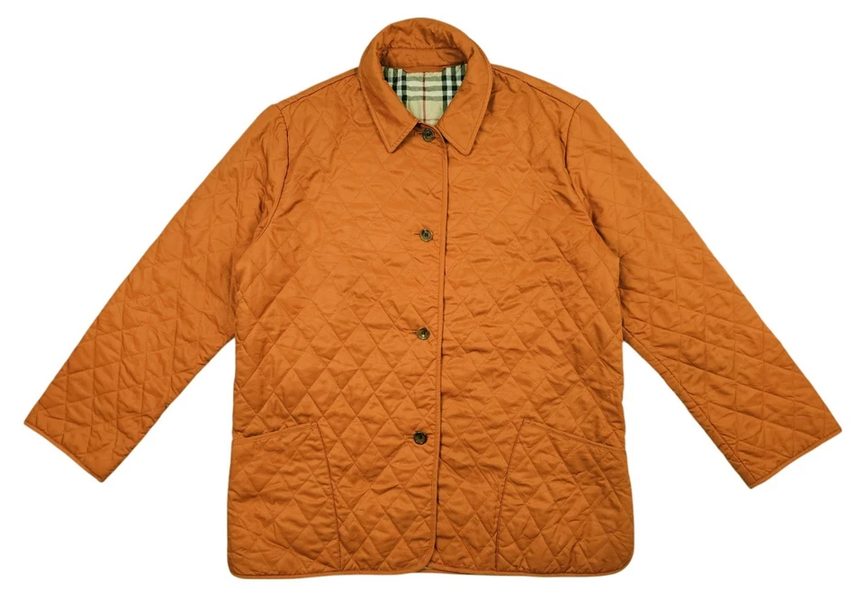 *LO ÚLTIMO Chaqueta Para Mujer BURBERRY LONDON @ DIAMANTE ACOLCHADA A CUADROS NARANJA MARRÓN L Foto 2 de 4
