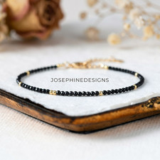 Genuine Shungite 2mm Bracelet EMF Protection Dainty Healing Crystal Gift for Her
