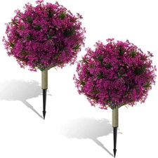 24'' Set of 2 Artificial Topiary Tree with Flowers Artificial Plants Outdoor,...