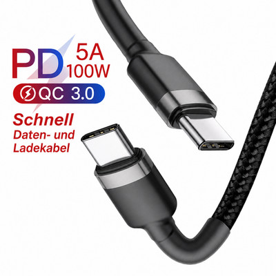 USB C-C Ladekabel 100W 5A Type C Schnellladekabel iPhone Samsung Xiaomi Huawei