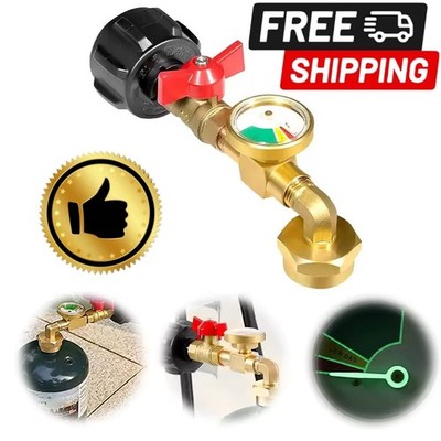 Upgraded Propane Refill Adapter 20lb to 1lb Converter with Valve Gauge 90° Elbow