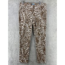 J.McLaughlin Pants Women 12 Brown White Leaves MidRise Slim Leg Stretch Pockets