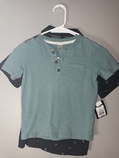 Boys bundle size 6-7 black button up shirt with sneakers print nwt and green tee