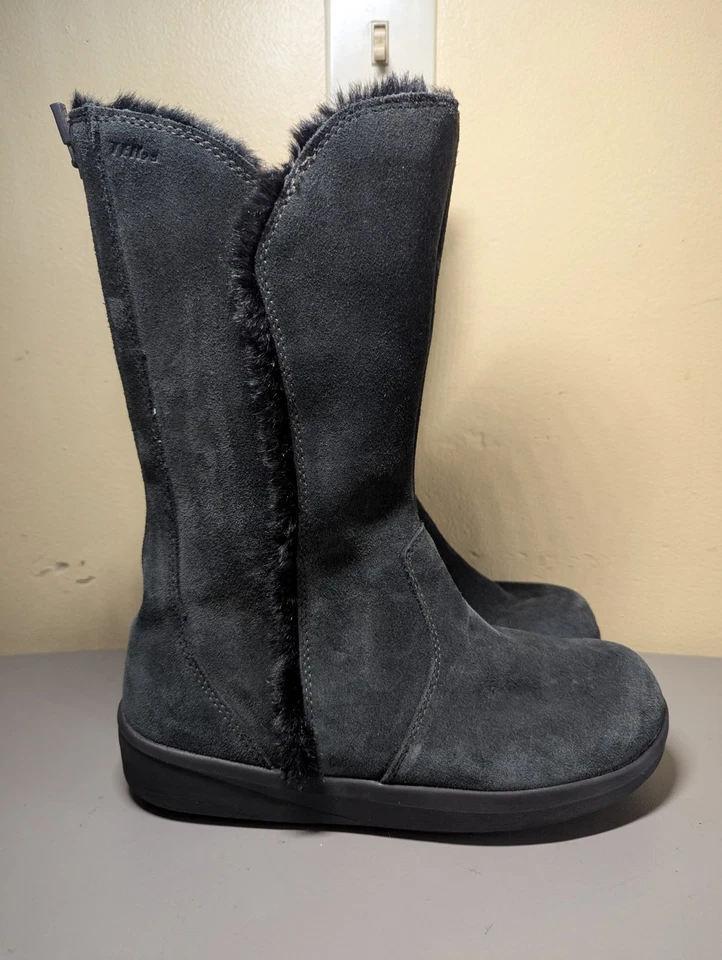 L.L. Botas de invierno Bean para mujer talla 8M tacón bajo media pantorrilla, cremallera trasera, gamuza verde azulado Foto 2 de 4