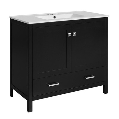 Modern 36-Inch Black Bathroom Vanity with Ceramic Sink, Soft-Close