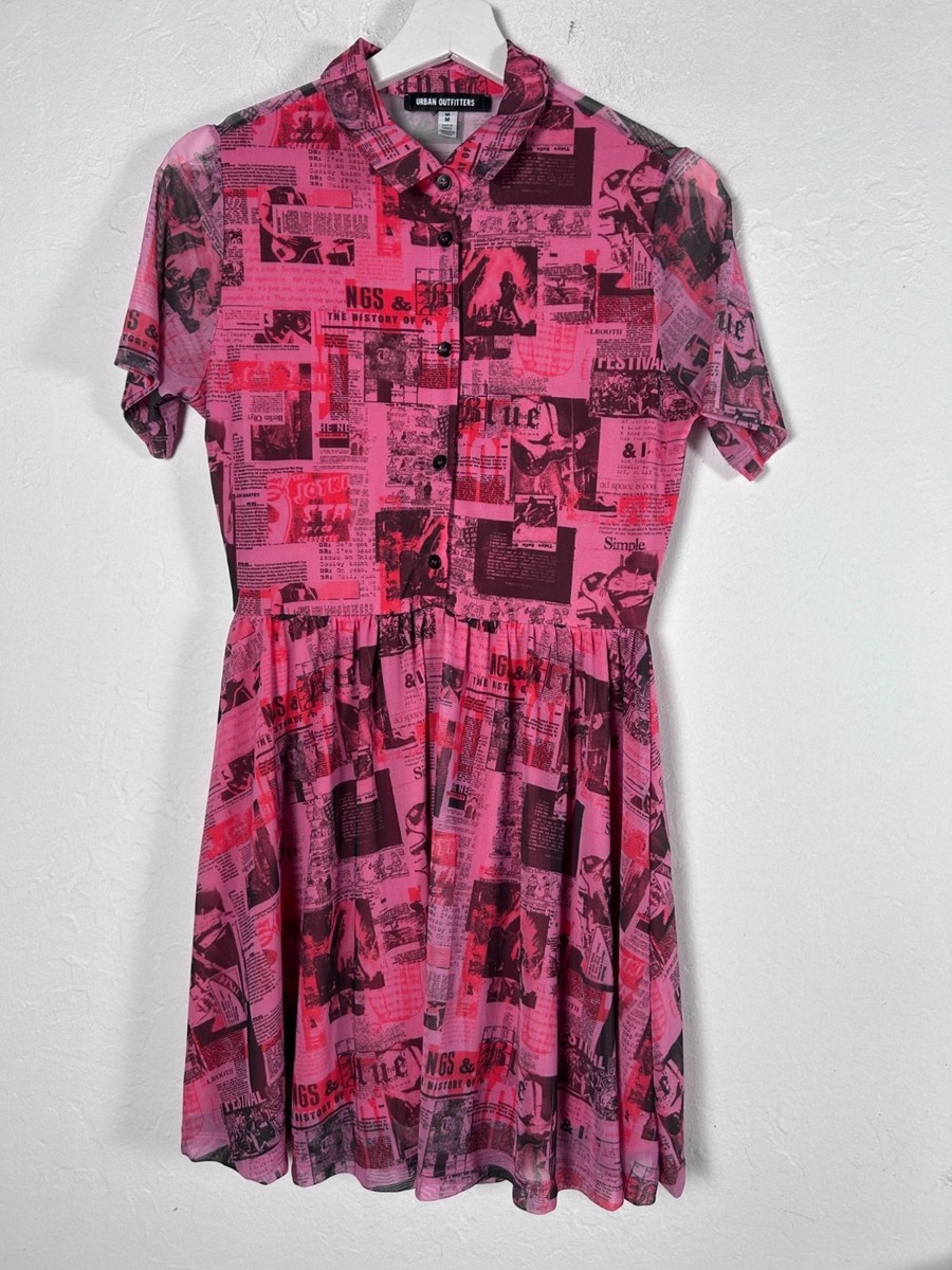 pink newspaper print dress Regular Fit Pink Newspaper Print Short Dress, Half Sleeves, Size: Medium at   350/piece in New Delhi