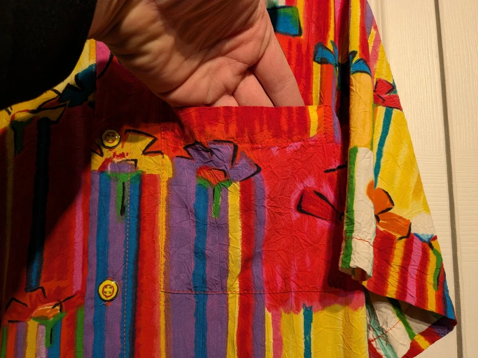 Camisa Vintage Jams World Para Hombre S Multicolor Rayón Hawaiana Aloha Hecha en EE. UU. 90s Foto 3 de 4