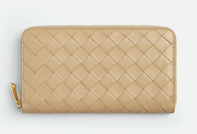 bottega veneta 財布　ベージュ Bottega Veneta Intrecciato Weave Leather Porridge Beige Zip Around