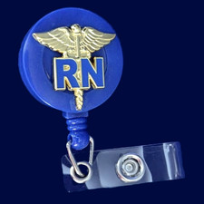 RN-NURSE EMBLEM RETRACTABLE REEL BADGE with Alligator Clip