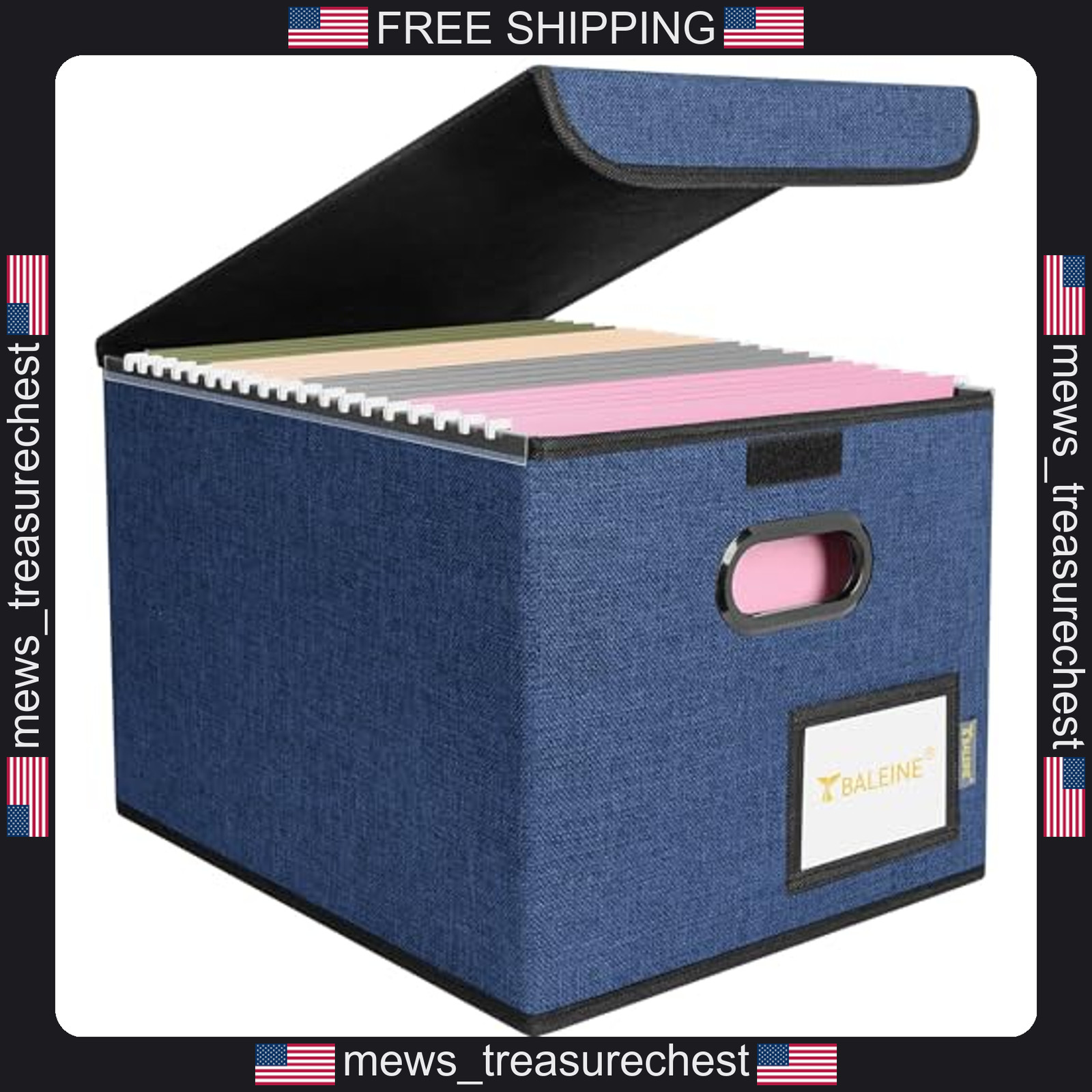 File Organizer Box with Lid, Collapsible Hanging Storage, 15x12.5x10.5 inches