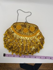 Vintage Beaded Sequined Gold Evening Bag Clutch