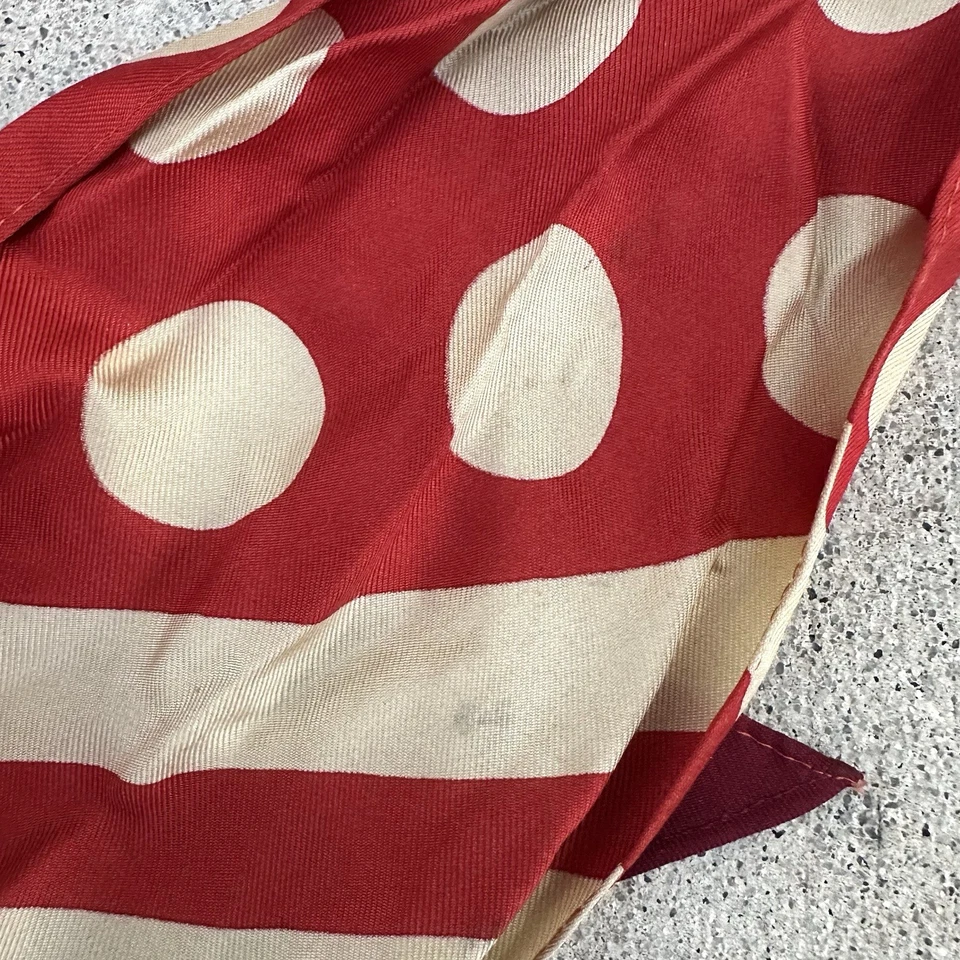 Coach Silk Scarf Red & Beige Polka Dots & Stripes Pony Purse Accessory - Image 2 of 3