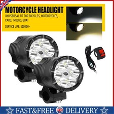 2X LED Motorcycle Motorbike Fog Spot Light Headlight Driving Front Lamp W/Switch