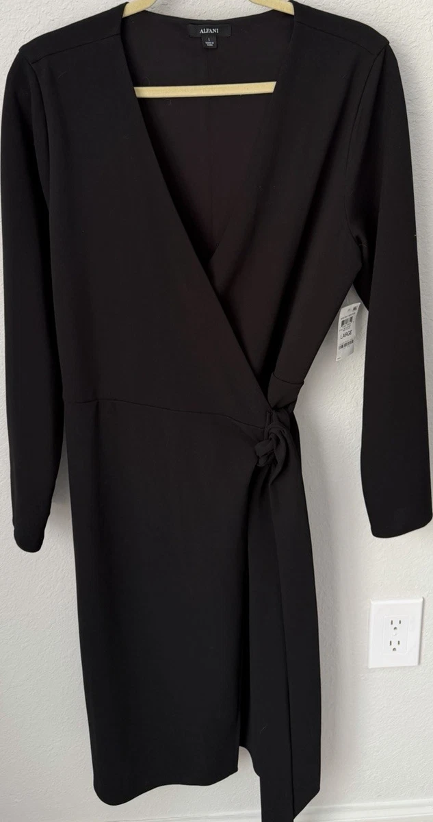 knee length dresses for ladies Black V Neck Long Sleeve Wrap Skirt Midi Dress – AX Paris main image 1